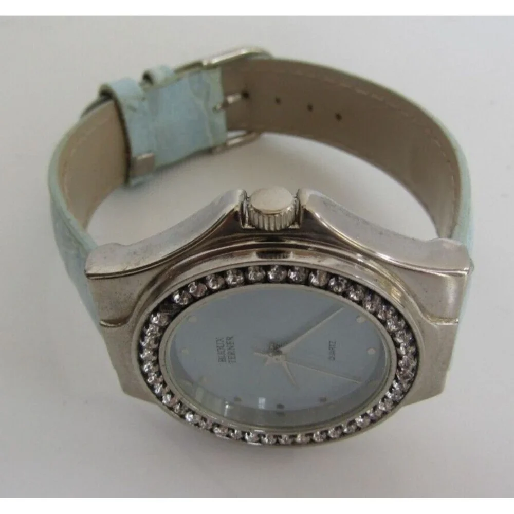 Bijoux Terner Watch Vintage Blue Leather Band Quartz Japan Movement Stainless